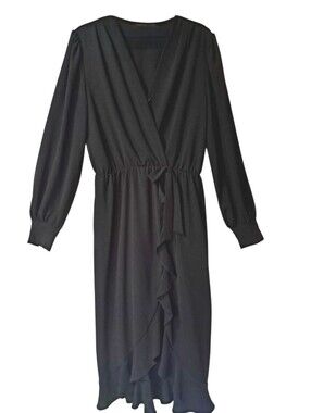 Fraiche by j Faux-Wrap Dress Large Black EUC